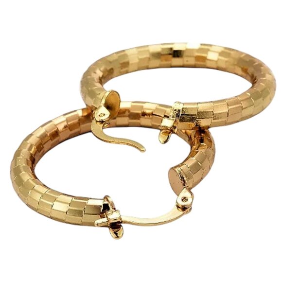 1 3/8 Inch 35mm Hoop Gold Tone Pierced Post Earrings - Picture 4 of 5